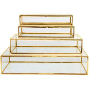 Ensemble de boîtes de rangement décoratives en métal et verre, faites à la main et personnalisées, avec cadre métallique pour organiser les bijoux, boîtes en verre - Product Image 1