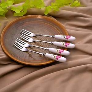 Chic <b>Set</b> of 4 <b>Ceramic</b> Rosebud Forks - Product Image 1