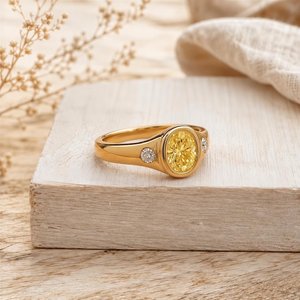 Anillo de Compromiso de Platino con Corte Ovalado Amarillo, Cultivado en Laboratorio, Anillo de Boda de Oro de 18K con Engaste de Bisel, Anillo Solitario, Joyería Fina - Product Image 3