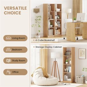 Libreria Stretta a 5 Ripiani Salvaspazio con 4 Cubi Aperti per Soggiorno e Studio, Bellezza Naturale con Certificazione BSCI - Product Image 4