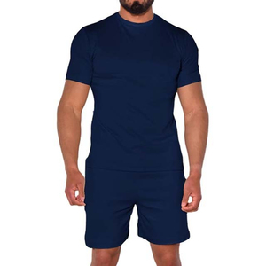 Ensemble décontracté deux pièces à manches courtes et short, personnalisable avec logo, chemise et short unis pour homme, survêtement vierge pour homme avec plusieurs poches - Product Image 1