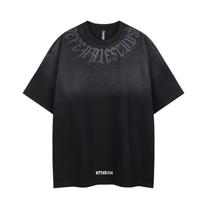 Camiseta Oversize para Hombre con Estampado Gótico, Negra Lavada Estilo Vintage, de Algodón, Estilo Urbano, Casual, de Moda, de Manga Corta, Top de Tendencia - Product Image 1