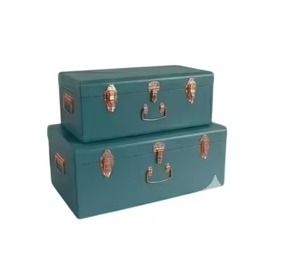 Ensemble de 2 coffres de rangement rectangulaires en métal et velours, aux couleurs vives orange, violet, marron et vert, écologiques, modernes et luxueux, décoratifs - Product Image 5