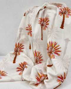 Embroidered Poplin 100% Cotton Fabric 53/54" <b>White</b> Palm Tree Print Breathable Woven Medium 100gsm Home Textile Blanket <b>Throw</b> - Product Image 3