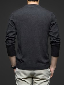 Pull en maille polyester/coton pour homme, léger et respirant, service OEM, couleur unie, col à revers, manches longues, couche de base décontractée pour le printemps - Product Image 4