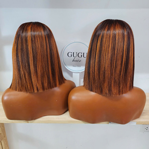 Perruques GUGU Hair en cheveux humains vietnamiens, double densité, fermeture en dentelle 5x5, sans colle, ultra-lisses, 8 pouces, Orange Piano - Product Image 1