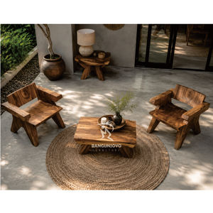 Ensemble de chaise longue et table basse en bois massif artisanal moderne - Product Image 2
