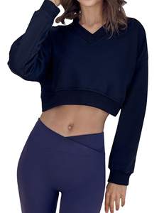 Haut court à capuche doublé polaire pour femme, grande taille, style décontracté, en fibre de polyester, manches longues, épais, pour l'hiver et le printemps, personnalisable - Product Image 1