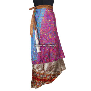 *Hot* Vintage Indian Two Layer <b>Boho</b> Hippie Long Length Magic Silk Wrap <b>Skirt</b> 2 Layer Reversible Magic Silk Saris Wrap Long <b>Skirt</b> - Product Image 3