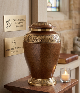 Handcrafted Brass and Speckled Bronze <b>Memorial</b> Urn for Human Ashes – Elegant Decorative Funeral Cremation Urn - Product Image 1