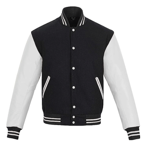 แจ็คเก็ตเบสบอล Letterman Varsity สำหรับผู้ชาย ขายดีจากโรงงาน ผลิตจากผ้าขนสัตว์สีดำและแขนหนังแท้สีเหลือง แจ็คเก็ตบอมเบอร์สำหรับผู้ชาย - Product Image 2