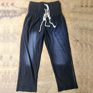 Pantalones Glory Custom Sun Fade de cintura alta con cordón, pierna ancha, 100% algodón, gramaje pesado, para ropa urbana y casual, venta al por mayor OEM - Product Image 2