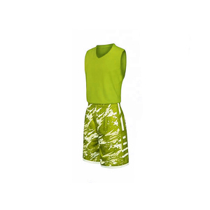 Ensemble de maillots de basket-ball unisexe sans manches à col en V, imprimé camouflage vert, nom d'équipe personnalisé, écologique, séchage rapide, 100% polyester - Product Image 2