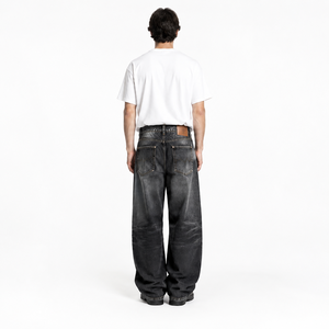 Jeans Anchos de Mezclilla Negra para Hombre, Lavado Ácido, Transpirables, de Algodón Rígido 100%, Estilo Vintage, Personalizados OEM - Product Image 2