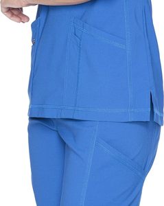 Haut de blouse médicale noir à col en V pour femme, manches courtes, extensible, grande taille, uniforme d'infirmière, marque privée - Product Image 6