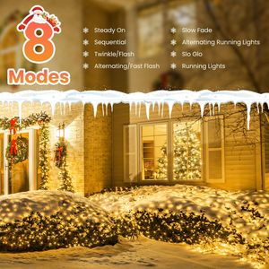 Luci Natalizie a Rete Solare da Esterno 3x2m 192 LED Dimmerabili IP44 Impermeabili con Telecomando, Timer, Memoria e 8 Modalità Divertenti - Product Image 3