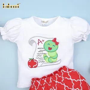 Lovely Girl Bookworm Applique Outfit Set ODM OEM Wholesale Smocked Children Clothing Babeeni Brand - BB1125