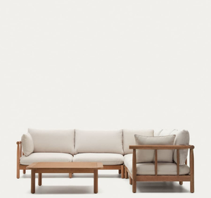 Conjunto de Sofá de Jardín en Forma de L de Madera de Teca Moderna con Mesa de Centro para Villa, Resort, Patio, Terraza, Asientos Exteriores de Lujo - Product Image 1