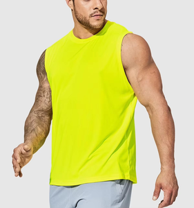 Men's <b>Neon</b> <b>Yellow</b> Sleeveless Tank <b>Top</b> O-Neck Breathable Quick Dry Solid Color Smart Casual Cotton Knitted Workout Shirt - Product Image 1