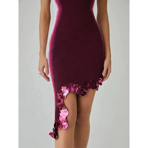 Nouvelle Robe Longue Tricotée Sans Manches Élégante et Décontractée Printemps 2026 pour Femme, Col en V, Imprimé Paillettes, Longueur Genou, Style Sexy et Tendance - Product Image 3