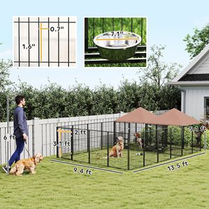 Nichoir rectangulaire pour chien avec 2 compartiments et gamelles rotatives, 13,5 pi x 9,4 pi x 5,1 pi, pour utilisation extérieure en automne - Product Image 3