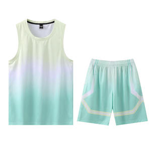 Ensemble de maillot de basket sans manches pour homme, bleu dégradé, avec short à taille élastique, séchage rapide, anti-transpiration, coupe classique, été - Product Image 6