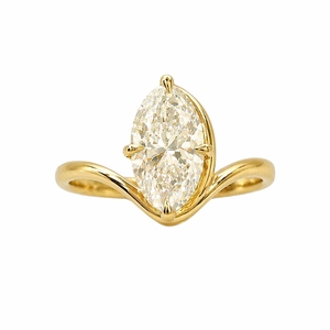 Anillo de compromiso solitario curvo con diamante ovalado de 2.5 ct cultivado en laboratorio, certificado por GIA, E VVS2, con banda curva única en oro sólido de 14K. - Product Image 6