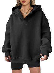 Black <b>Hooded</b> Half <b>Zip</b> Sweatshirt Regular Sleeve Solid Color FRENCH TERRY Knitted Men's Autumn Wear Casual Style - Product Image 4