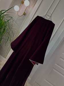 Kaftan élégant pour femme, grande taille, longueur ras du sol, manches longues, col perlé, couleur unie, robe de soirée de mariage du Moyen-Orient, hiver, coupe classique - Product Image 3