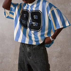 T-shirt ample vintage personnalisé 100 % coton en maille, design vierge, maillots de football pour hommes, maillot de sport en maille avec logo personnalisé - Product Image 4