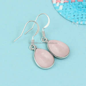 Boucle d'oreille en pierre précieuse de quartz rose, boucle d'oreille en pierre précieuse de forme ovale, boucle d'oreille en argent sterling 925, cadeaux d'anniversaire pour elle - Product Image 5