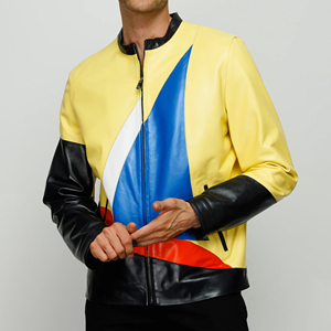 <b>Men's</b> Color Blocking PU Leather Bomber <b>Jacket</b> Stand Collar Zipper Closure Moto <b>Biker</b> Style Autumn Wear - Product Image 4
