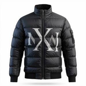 Veste matelassée d'hiver pour homme en polyester, col montant, imperméable, coupe-vent, décontractée, coupe ajustée, noire, à capuche, fermeture éclair, taille standard - Product Image 3