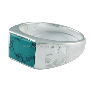 Bague fine en argent sterling 925 avec pierres précieuses turquoise pour homme - Product Image 2