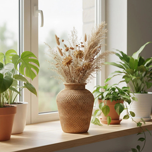 Florero de Mimbre Tejido a Mano, Maceta Decorativa Rústica de Mimbre para Decoración de Sala de Estar Estilo Boho o Casa de Campo - Product Image 2