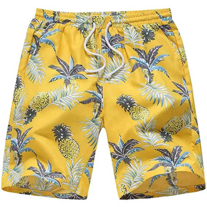 Men's Yellow Pineapple Print Quick Dry Beach Shorts Casual Drawstring Swim Short Length Mid Waist Polyester AI-BS-202 - Product Image 4