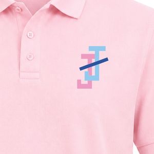 Light Pink Collared Polo <b>T</b> <b>Shirt</b> Featuring JJ Embroidered Letter Logo on Front Chest Only Blank Back Short Sleeve Casual Fashion - Product Image 3