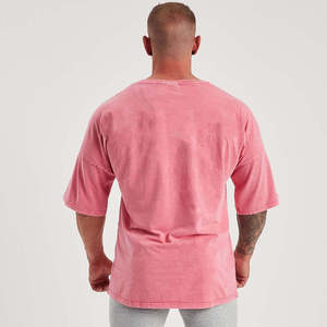 Camiseta de algodón rosa oversize para hombre, manga corta, cuello redondo, estilo casual, tejido de punto, color liso, corte lavado - Product Image 2