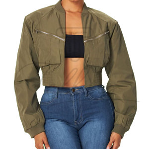 Vestes Courtes Femme Tricotées en Toile à Motif Uni Style Streetwear Hiver Automne Fermeture Éclair Polyester/Coton – Meilleures Ventes - Product Image 1