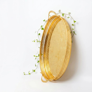 Plateau de service rond en métal plaqué or de qualité supérieure, vaisselle de mariage, centre de table d'hôtel, assiette de présentation, décoration pour la maison et l'hôtel - Product Image 3