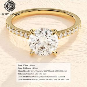 Bague de fiançailles Charm_Jewells pour femme en argent plaqué or avec moissanite taille coussin, sertissage classique à griffes, bande pavée, certifiée IGI - Product Image 2
