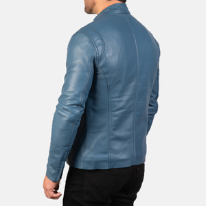 Veste de motard élégante pour homme en cuir d'agneau véritable noir avec épaules matelassées - Product Image 5