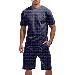 Custom <b>Men's</b> Summer Lounge <b>Sets</b> Breathable <b>Short</b> Sleeve T-<b>Shirts</b> <b>and</b> <b>Shorts</b> with Printed Pattern Matching Loungewear - Product Image 3