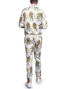 Ensemble de survêtement pour homme en mélange de polyester, design à trois bandes, style vintage, veste zippée et pantalon à bandes latérales - Product Image 4