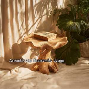 Ferme ronde table d'extrémité en bois massif table rustique table à la main pour salon chambre unique décor à la maison - Product Image 4