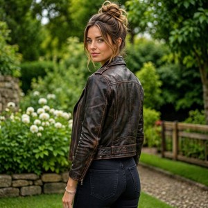 Leather Spot Women Genuine Leather Eco-Friendly Quilted Winter Motorcycle Jacket Fashion Trendy Biker Style Outerwear Silk - Product Image 6
