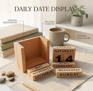 Calendrier perpétuel en bois Imperial Brass Store avec affichage du jour, de la date et du mois, décoration de bureau moderne, Noël, Nouvel An - Product Image 5