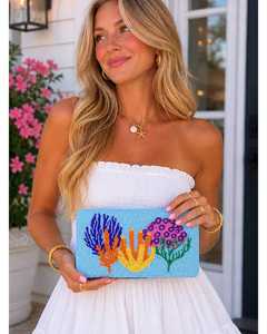 Saints Embroidered Polyester Handmade Rectangular Purse Headband Turquoise Textile Washable Snap Closure Daily Use - Product Image 1