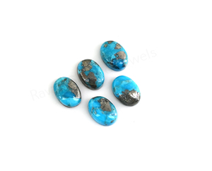 Pyrite naturelle de haute qualité, turquoise, cabochon ovale plat et lisse de 10x14mm, pour la fabrication de bijoux, boucles d'oreilles, pendentifs, bagues, bleu - Product Image 2
