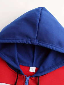 Sweat-shirt à capuche zippé pour homme de haute qualité, coloris bleu, rouge et blanc, en molleton, style streetwear décontracté, avec capuche et poches. - Product Image 3